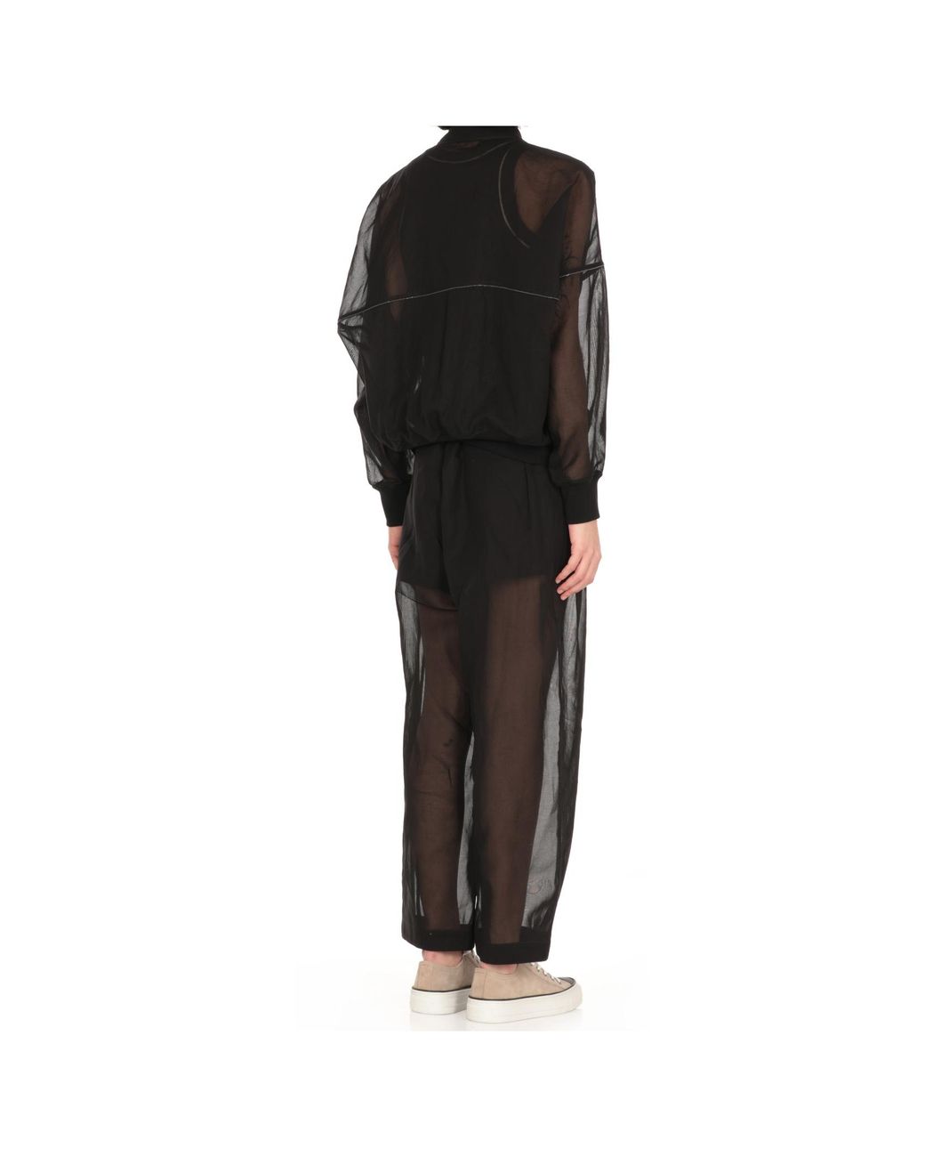 Brunello Cucinelli Black Cotton Organza Bomber Jacket With Shiny Trims
