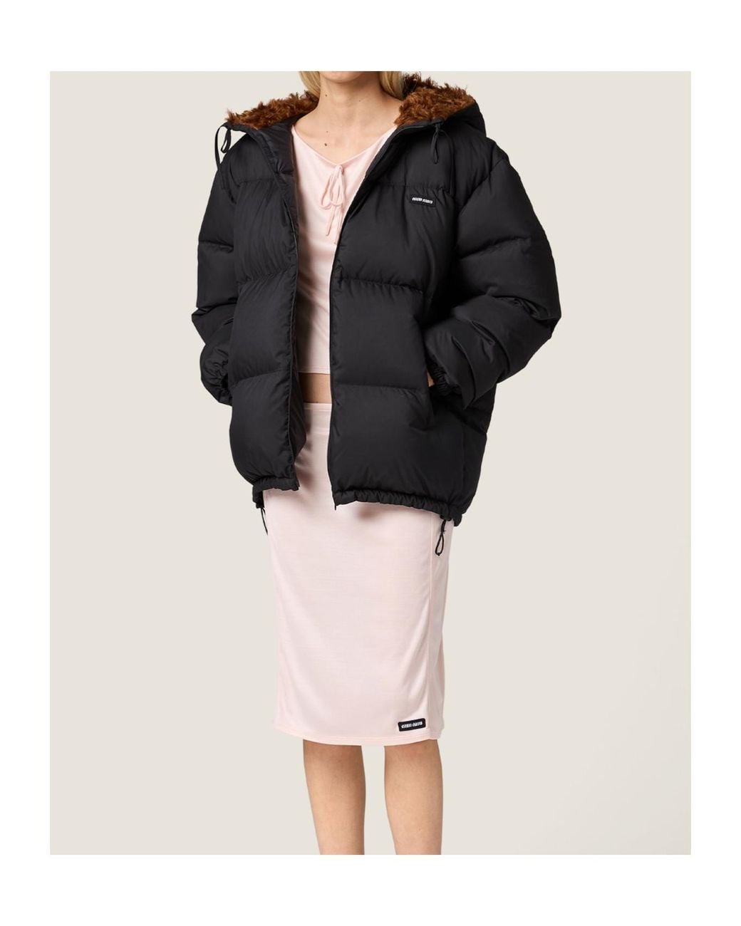 Miu Miu Black Technical Pongé And Mohair Down Jacket