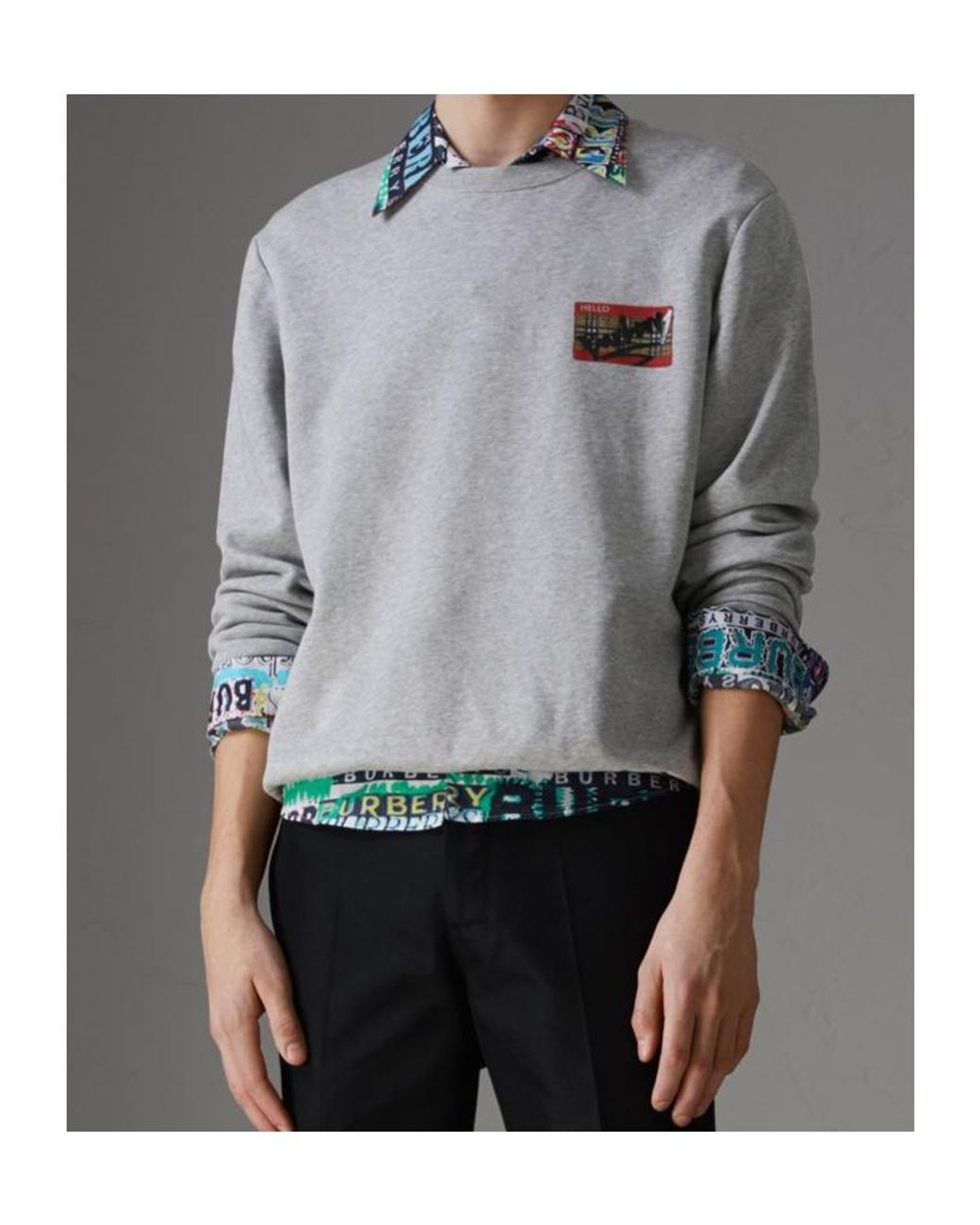 Burberry Gray Long-Sleeved Logo Sweater for men