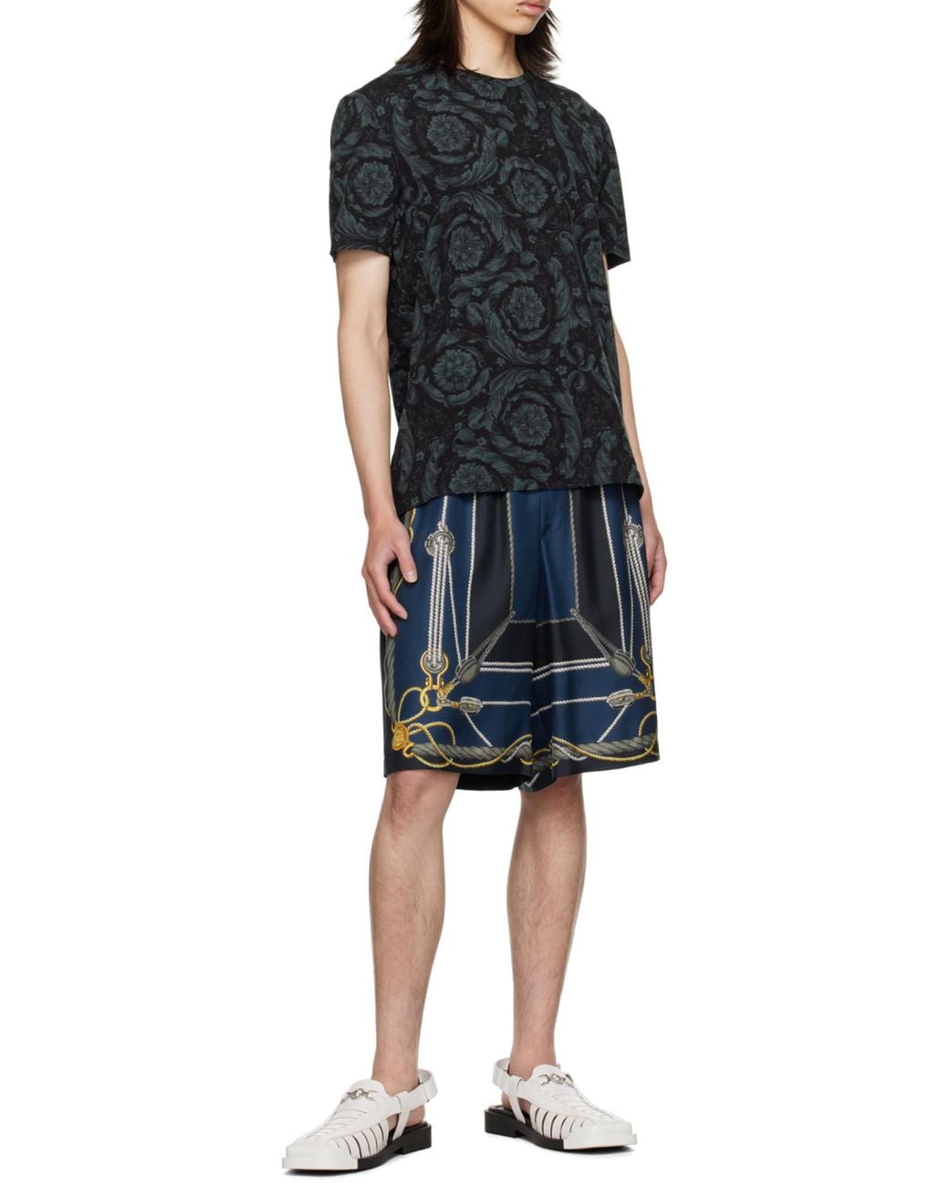 Versace Black Barocco-Printed Crewneck T-Shirt for men