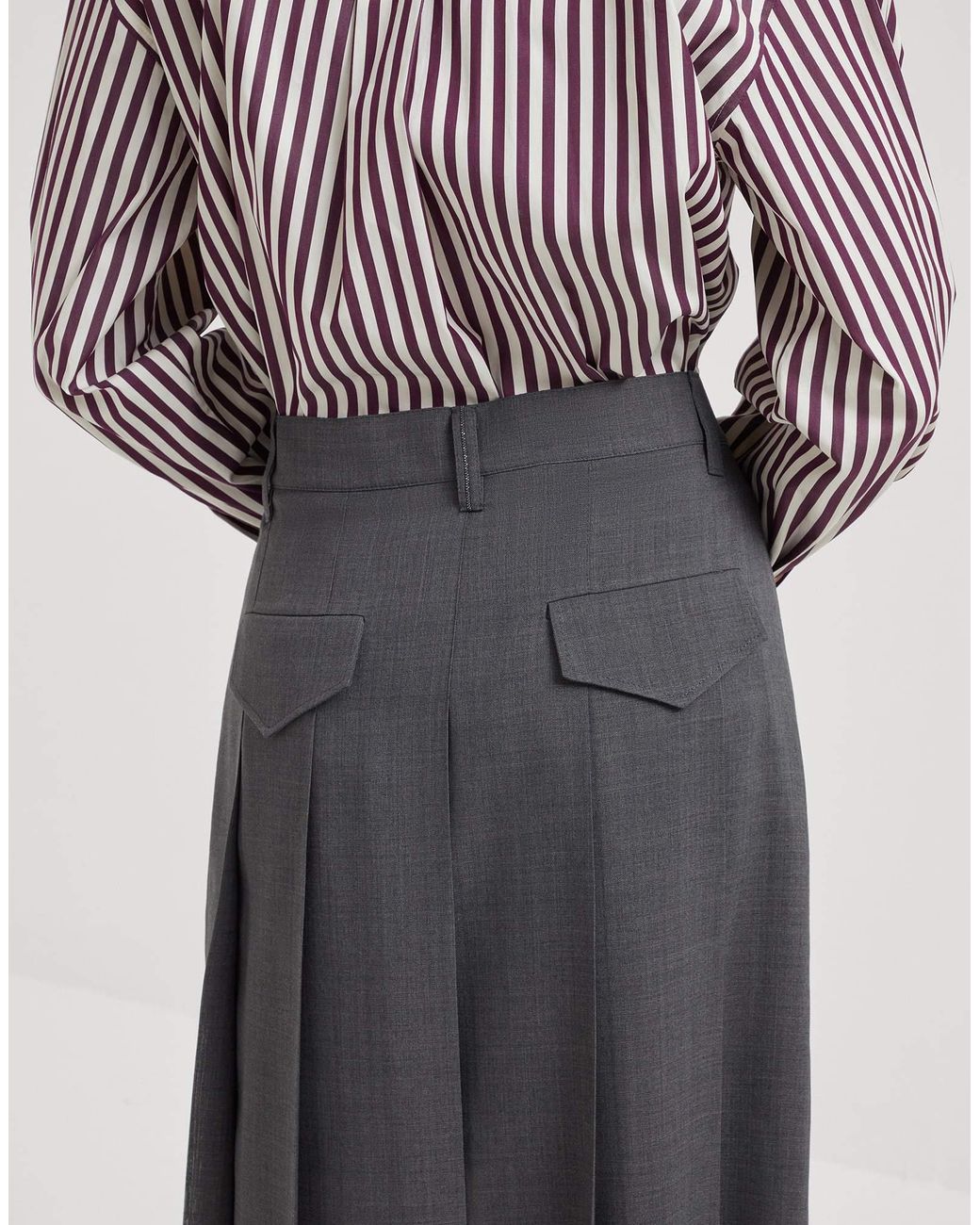 Brunello Cucinelli Gray Pleated Maxi Skirt