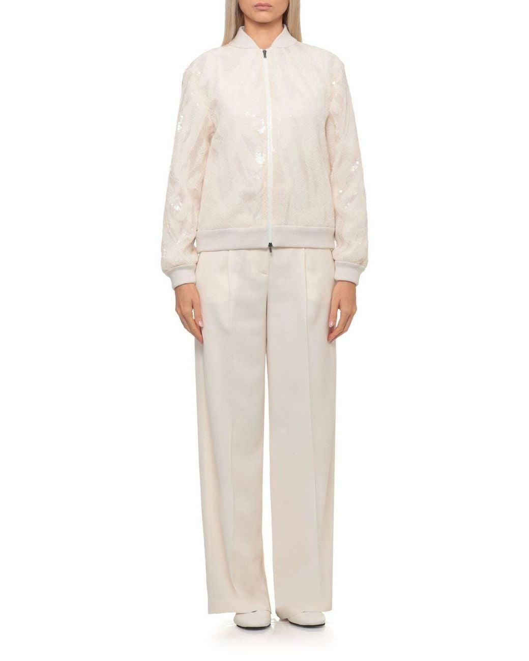 Peserico White Aurea Sequinned Bomber Jacket