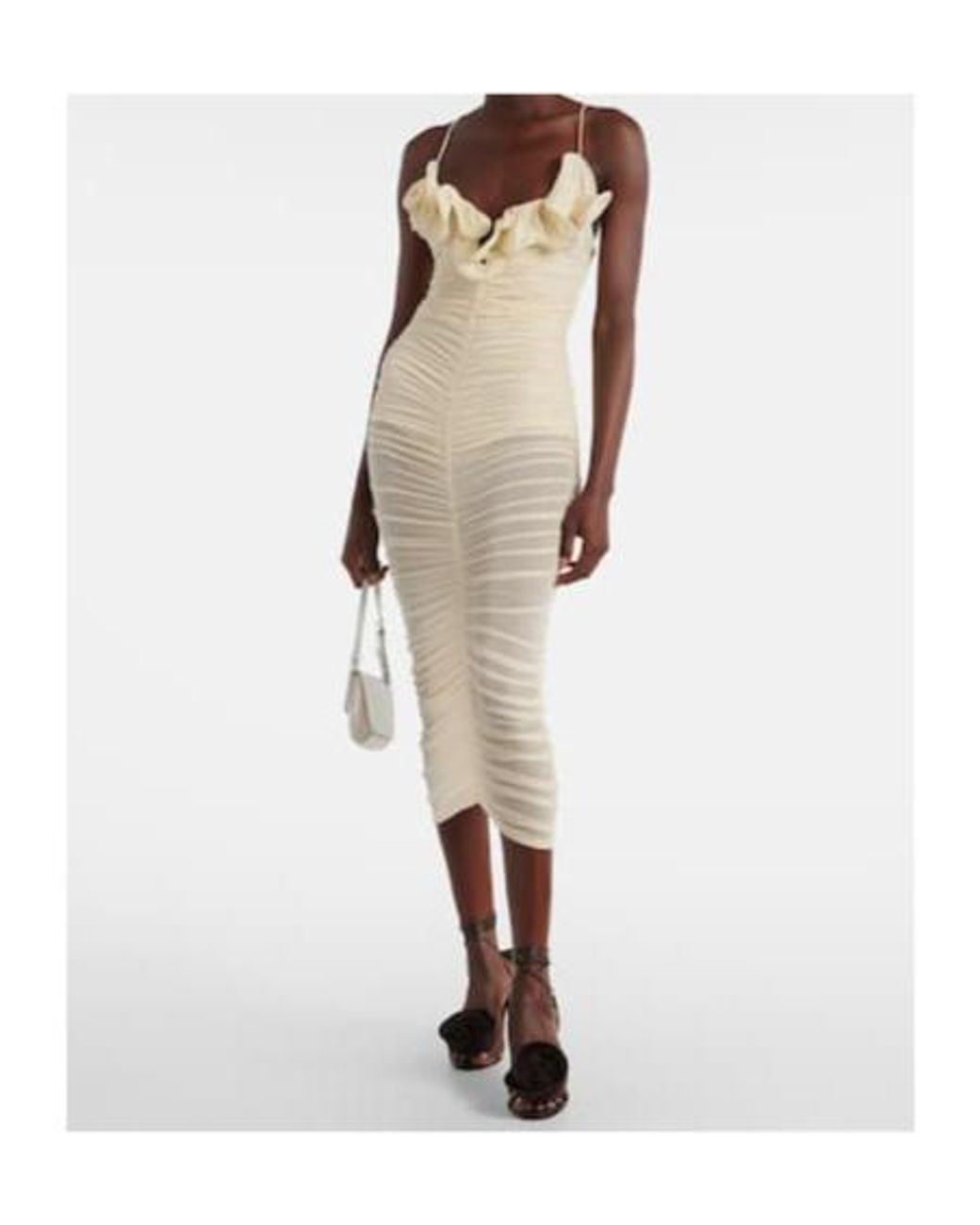 Magda Butrym White Semi-Sheer Ruched Jersey Midi Dress