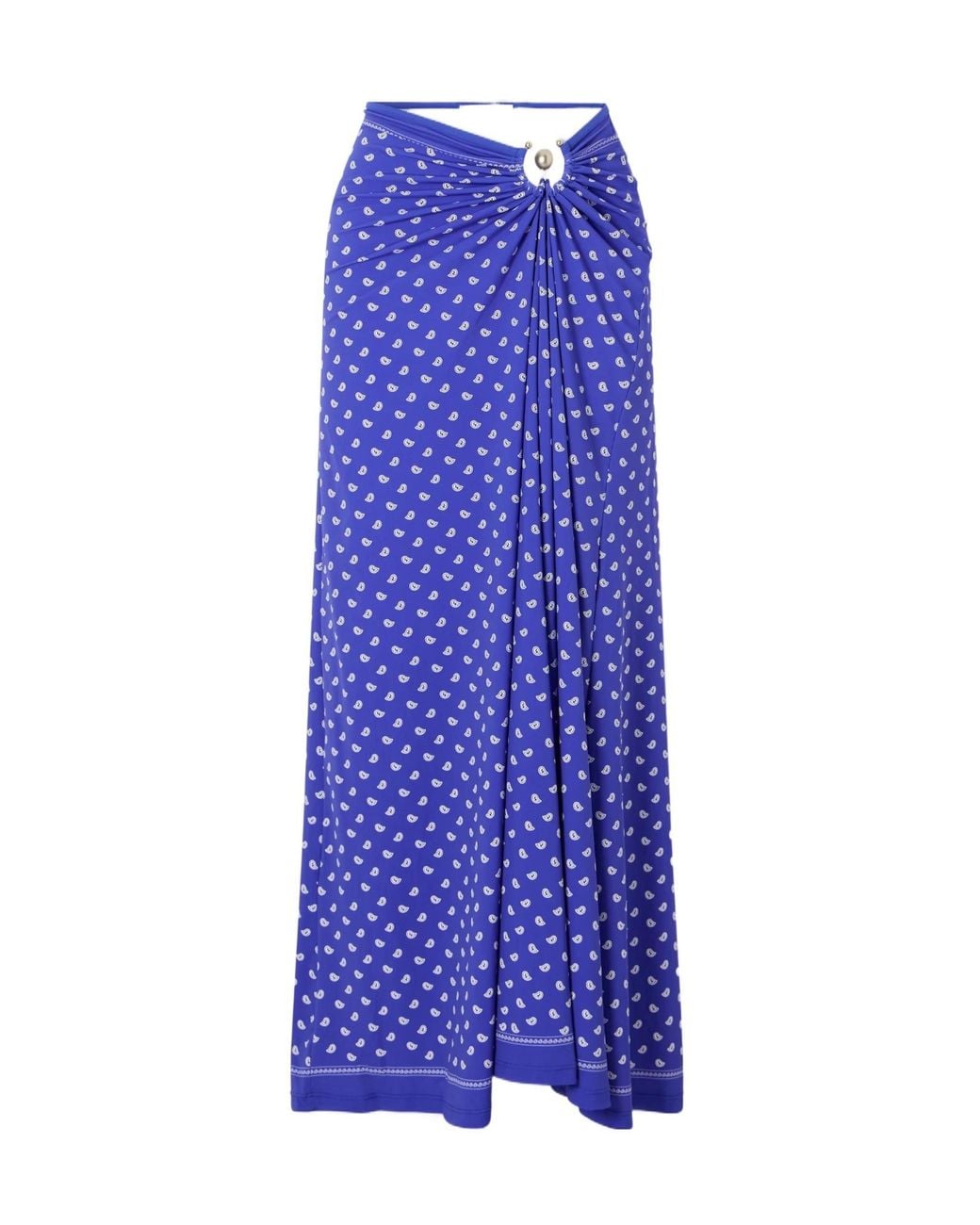 Christopher Esber Purple Bandana-Print Ruched Long Skirt