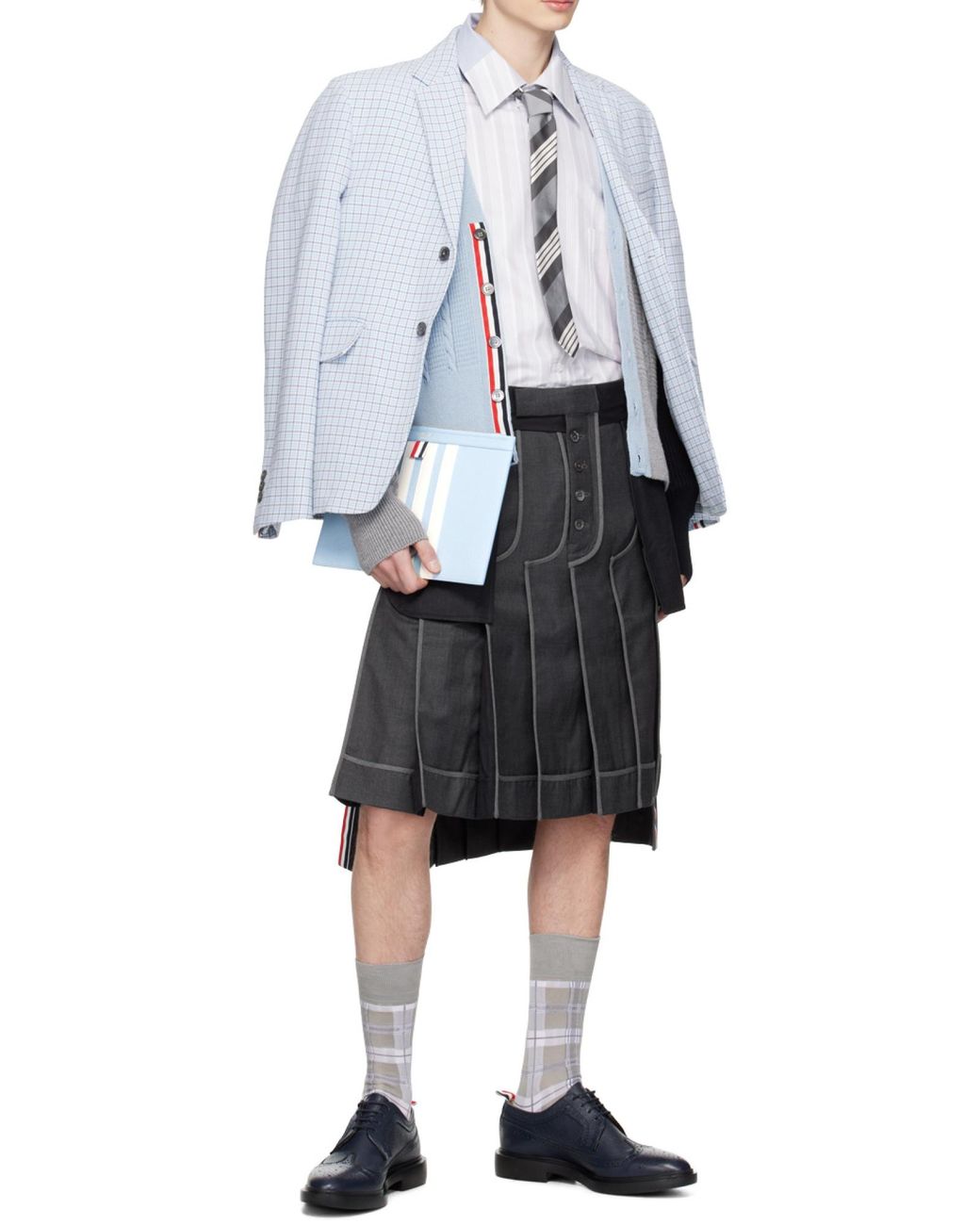 Thom Browne Gray Patchwork Long-Sleeved Shirt for men
