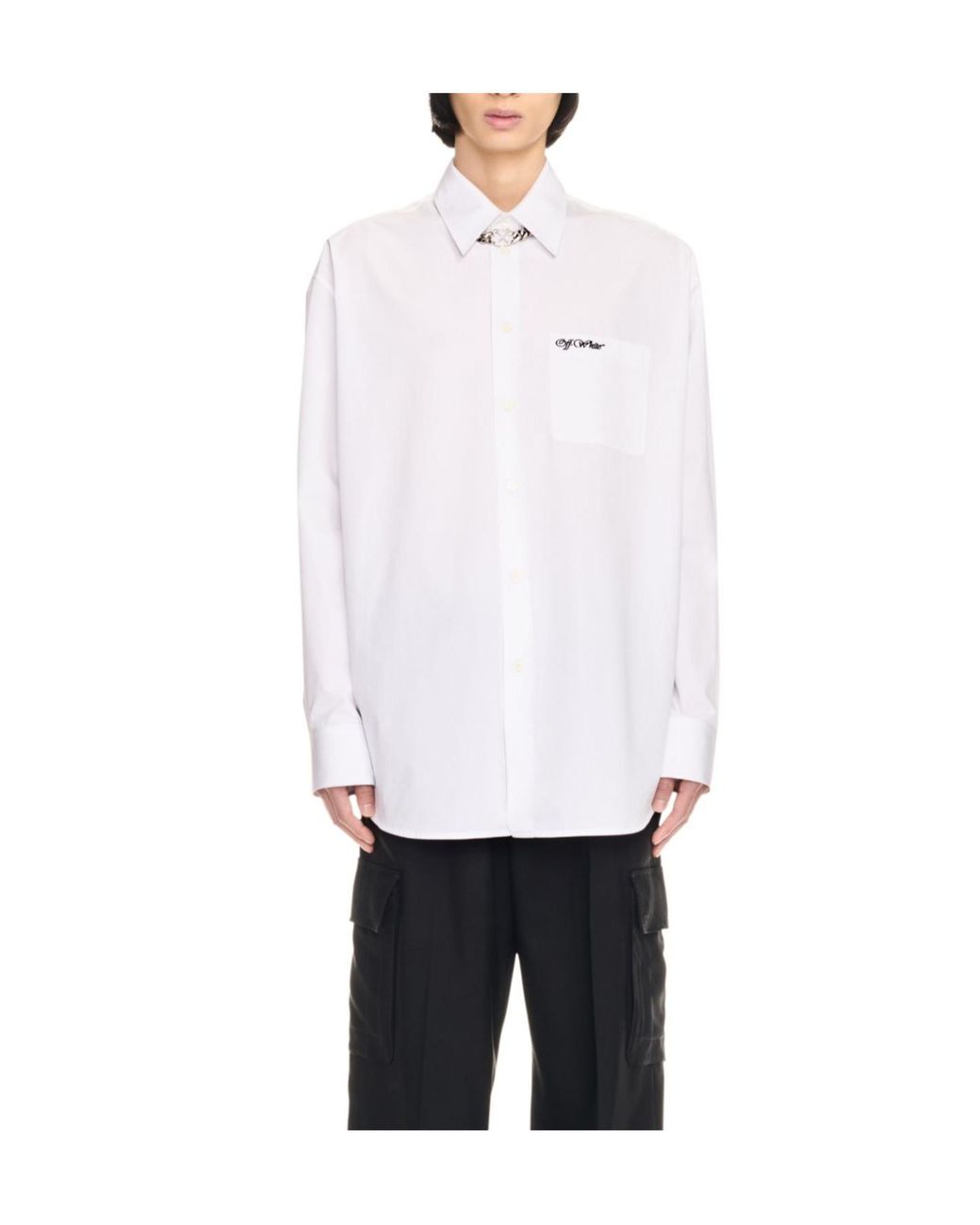 Off-White c/o Virgil Abloh White Logo Embroidered Long-Sleeved Shirt for men