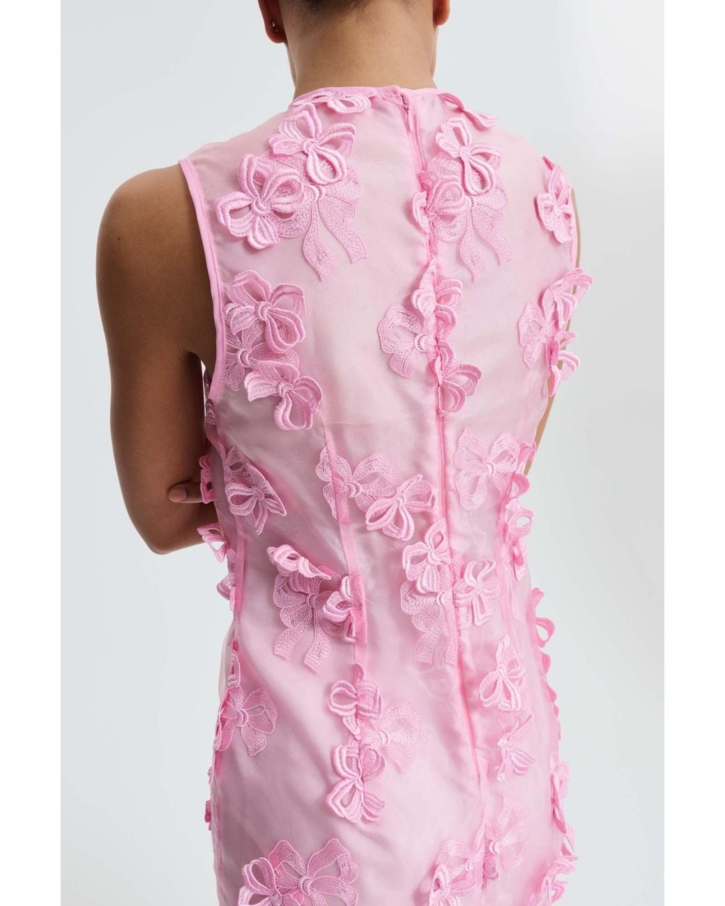CECILIE BAHNSEN Pink Sheer Floral Sleeveless Dress