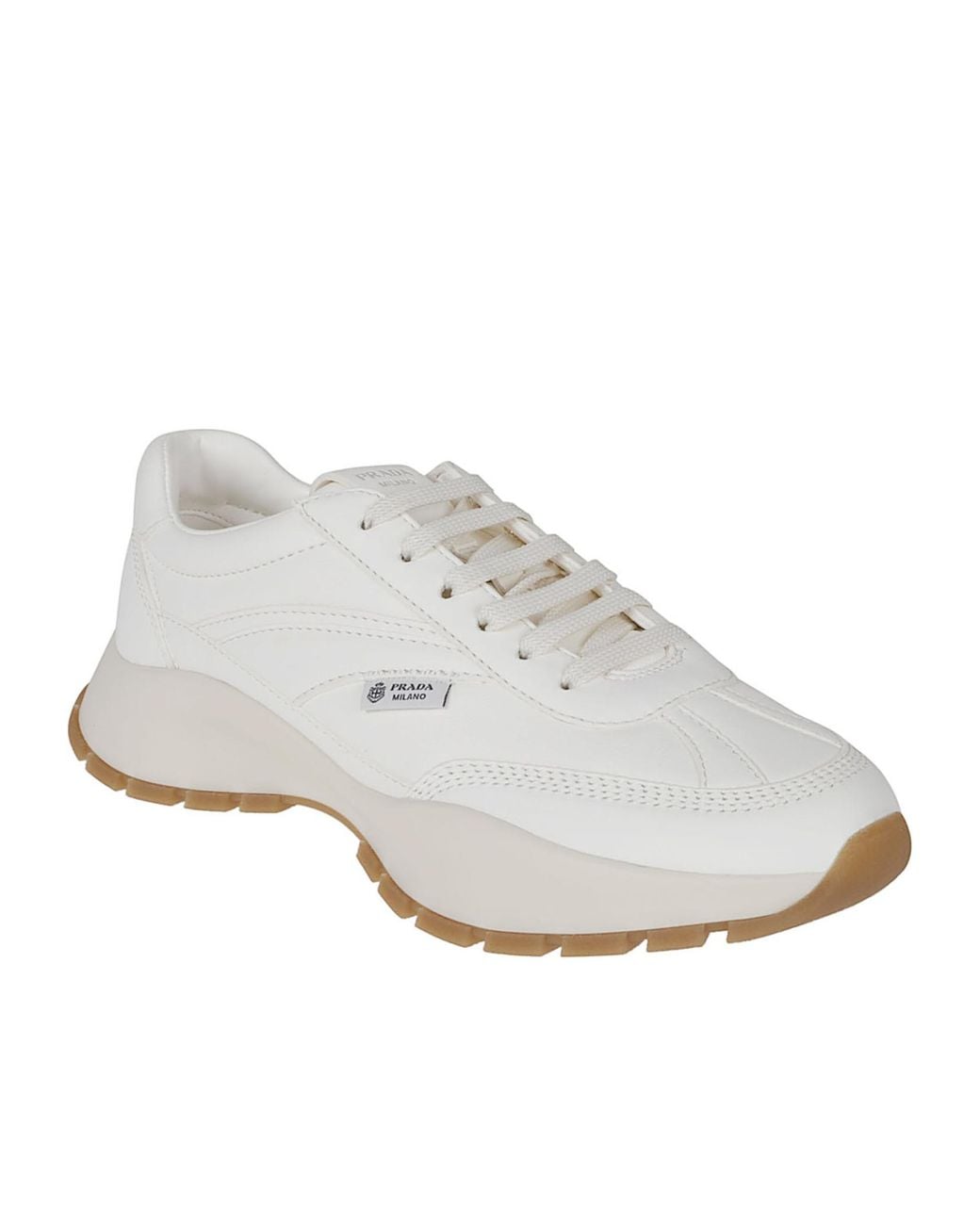 Prada White Logo-Patch Panelled Sneakers