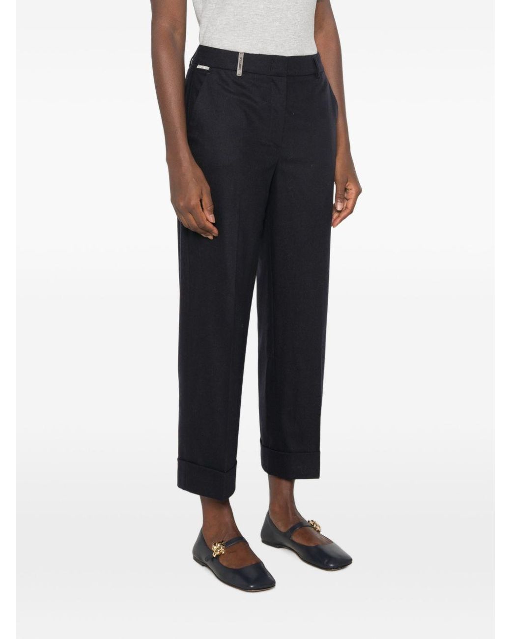 Peserico Blue Pressed-Crease Turned-Up Trousers