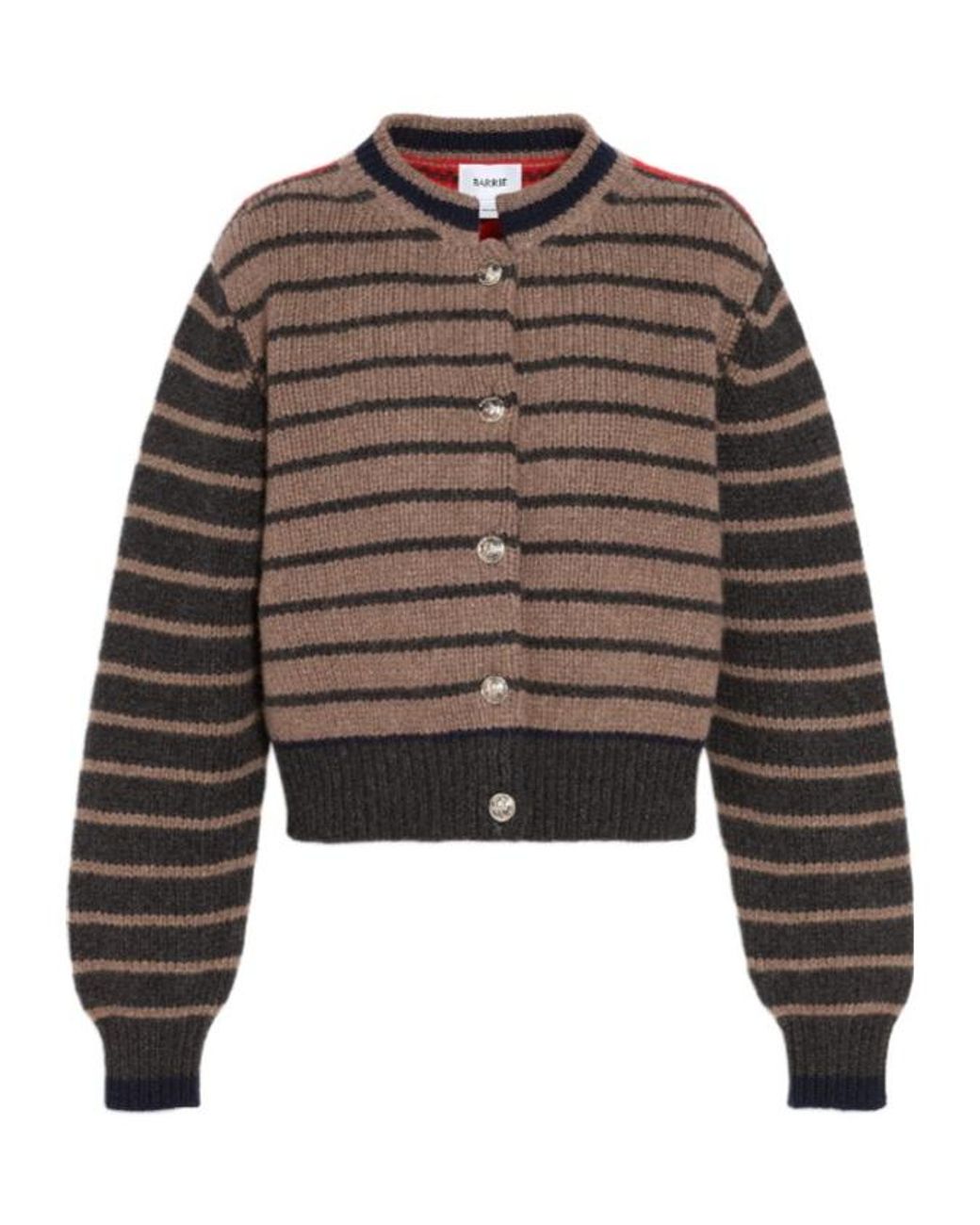 Barrie Brown Stripe-Pattern Chunky-Knit Cardigan