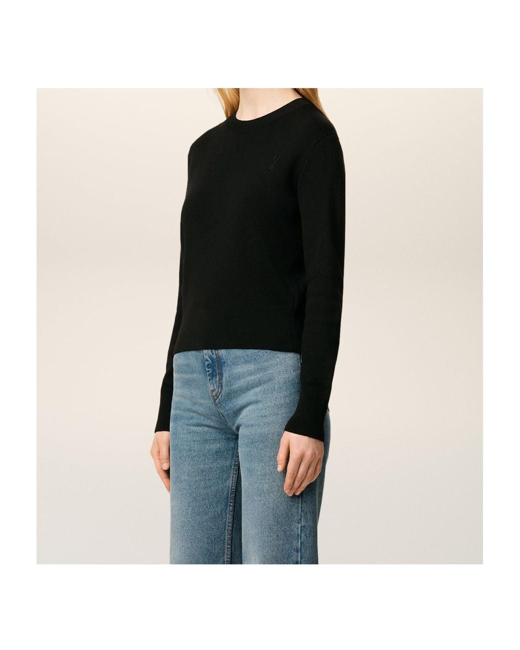 AMI Black De Coeur Wool Sweater
