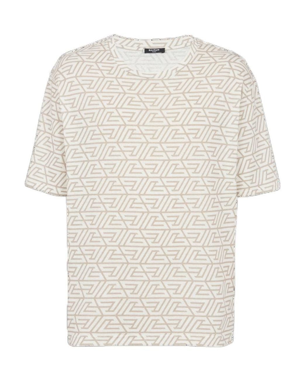 Balmain White Oversized Cotton T-Shirt With Printed Pyramid Monogram for men