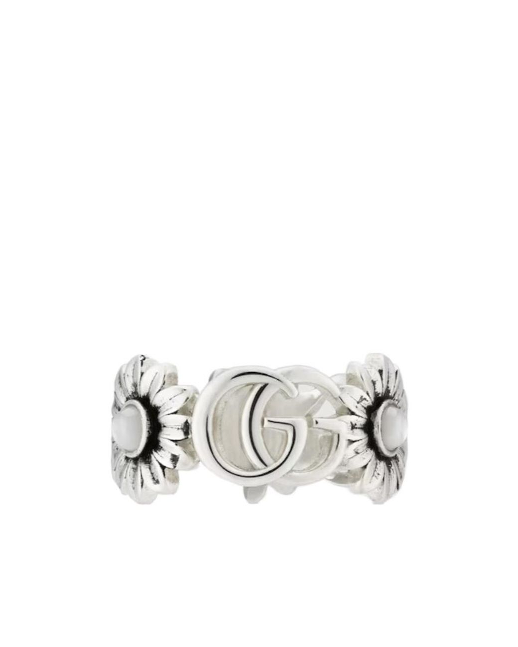 Gucci White Gg Marmont Mother Of Pearl Ring