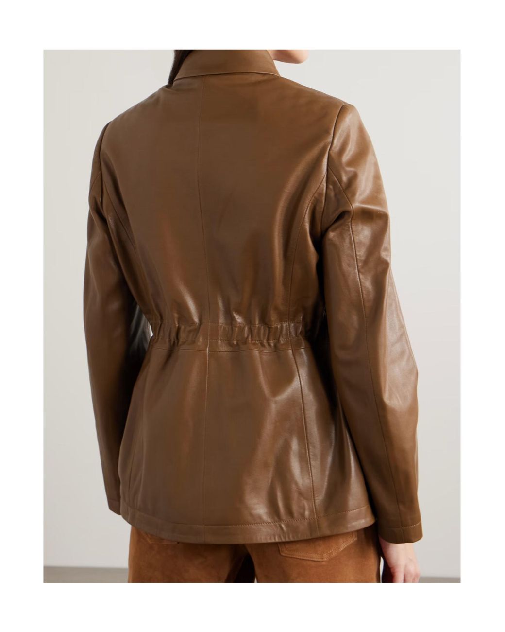 Nour Hammour Brown Long-Sleeved Leather Jacket