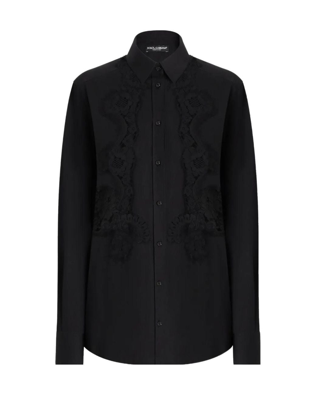 Dolce & Gabbana Black Lace Inlay Poplin Shirt