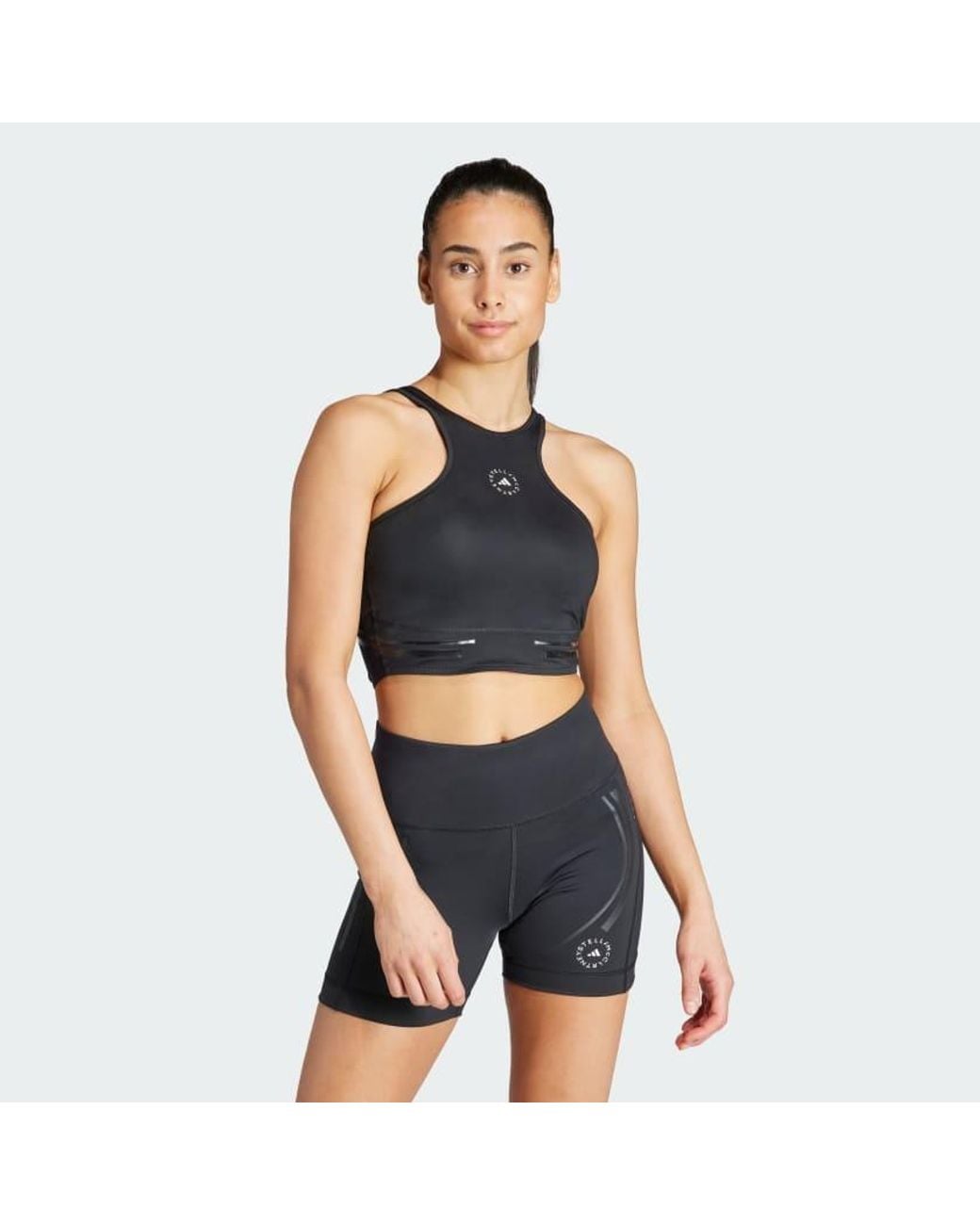 Adidas By Stella McCartney Black Logo-Print Cropped Top