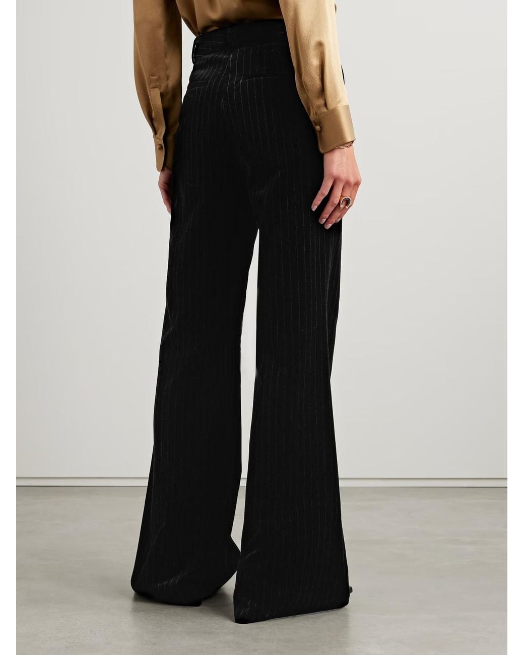 Nili Lotan Black Pinstripe Wide-Leg Track Pants