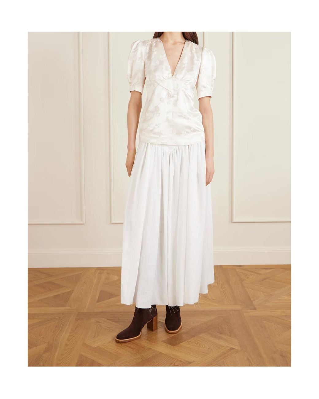 Gabriela Hearst White Oberon Floral-Jacquard Silk-Twill Blouse