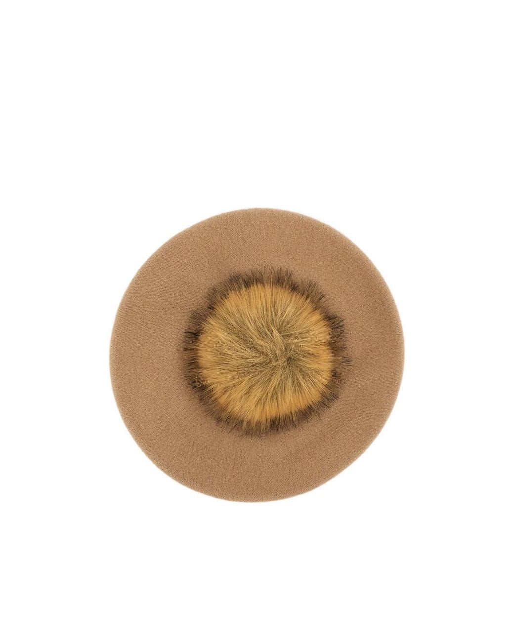 Borsalino Natural Pom-Pom Logo-Plaque Beret