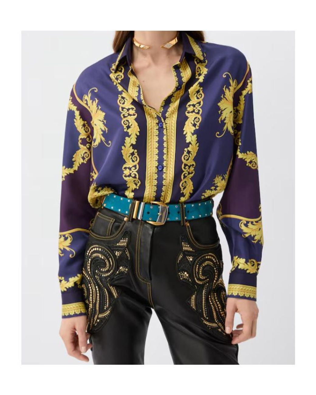 Versace Blue Printed Silk Twill Shirt