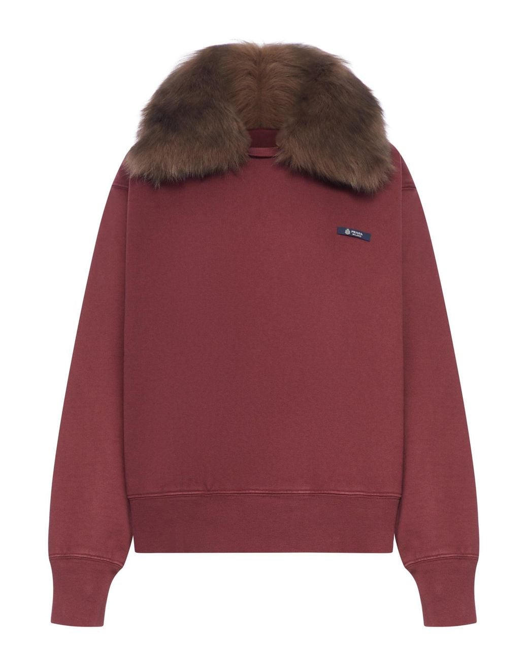 Prada Red Sweatshirt With Removable Fur Collar