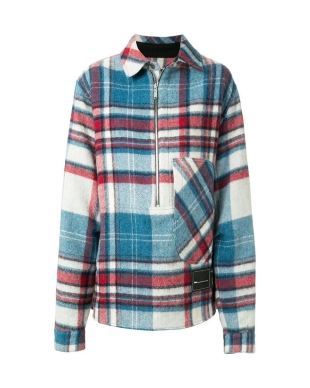 we11done Blue Front-Zip Checked Overshirt for men