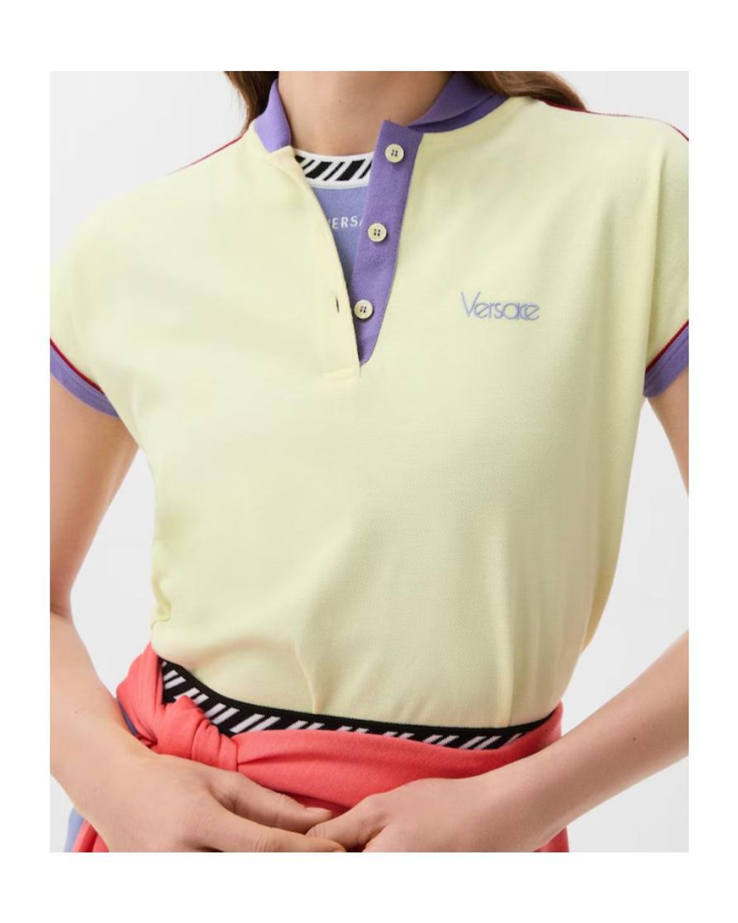 Versace Yellow Embroidered-Logo Piqué Polo Shirt