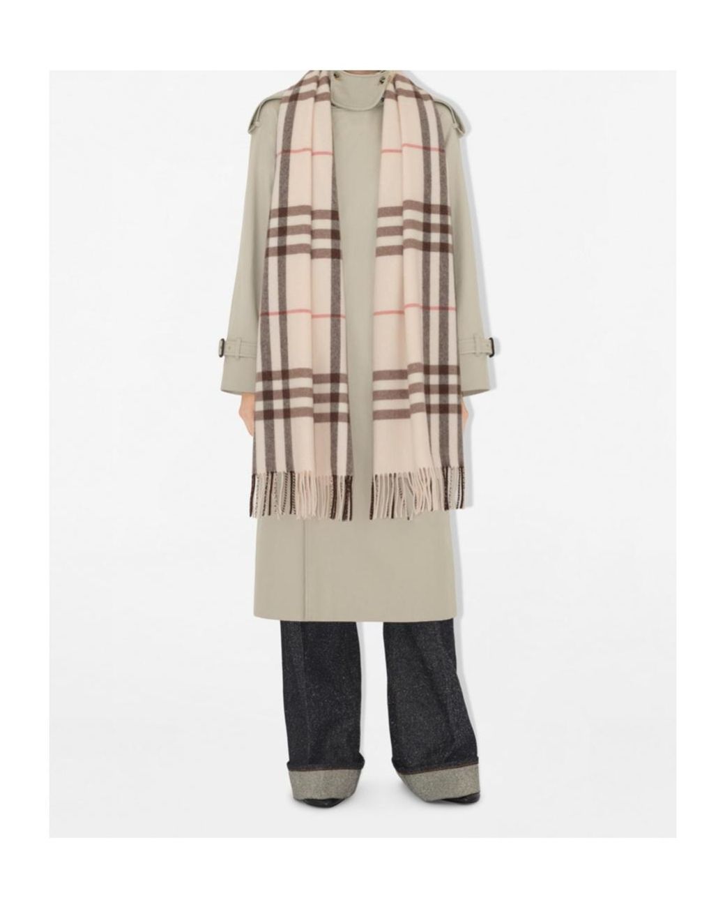 Burberry Natural Checked Fringed-Edge Scarf