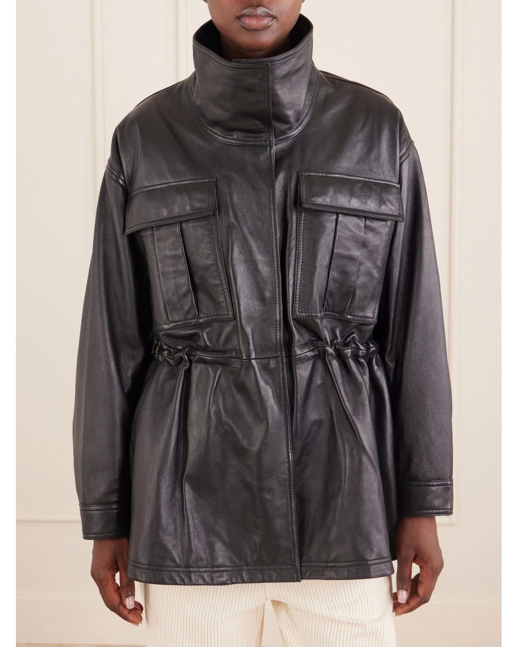 Rohe Black Gathered Leather Jacket
