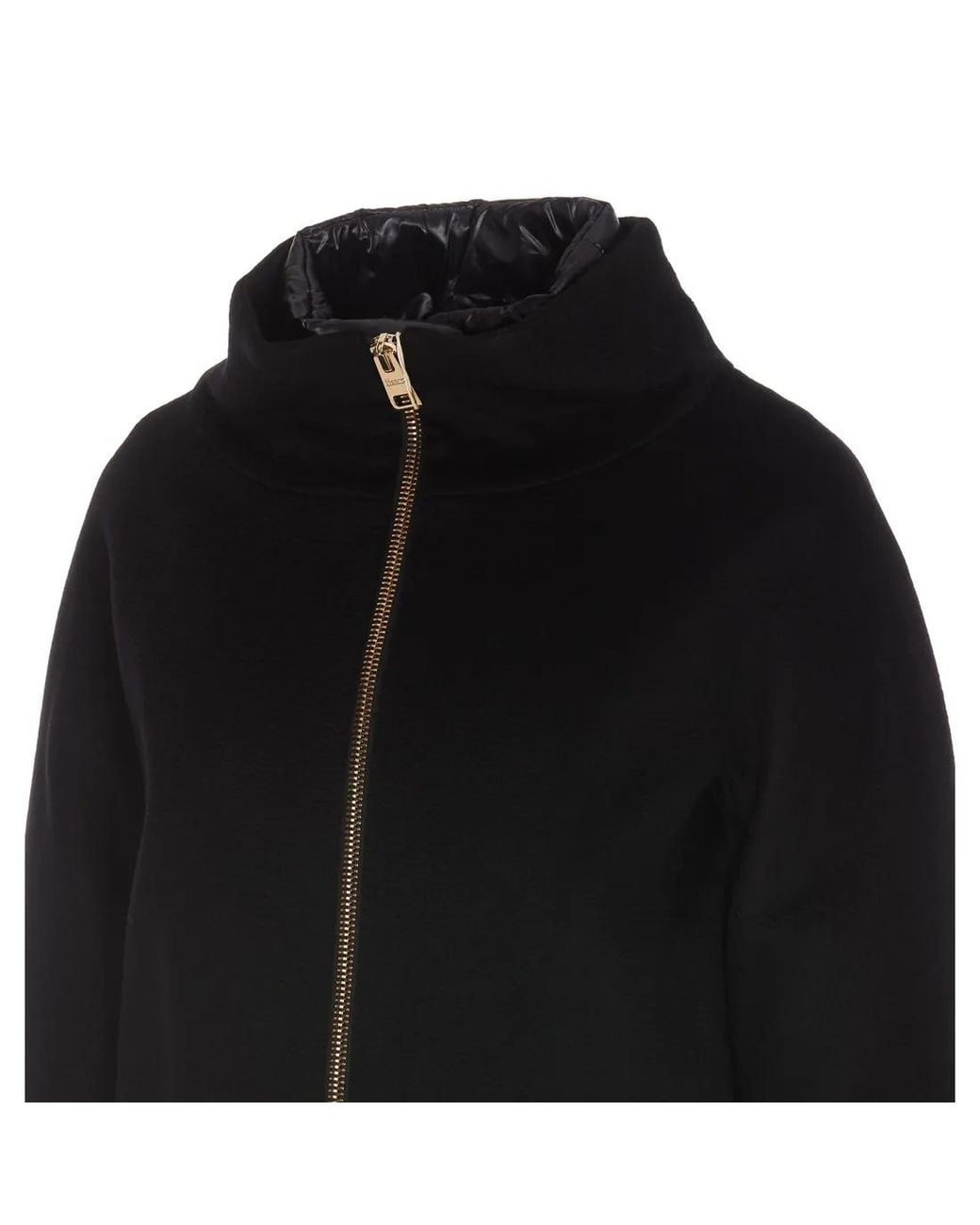Herno Black Layered-Sleeved Zip-Up Down Coat