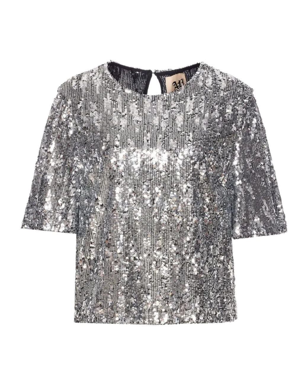 Aniye By Gray Sequin-Embellished Short-Sleeve Top