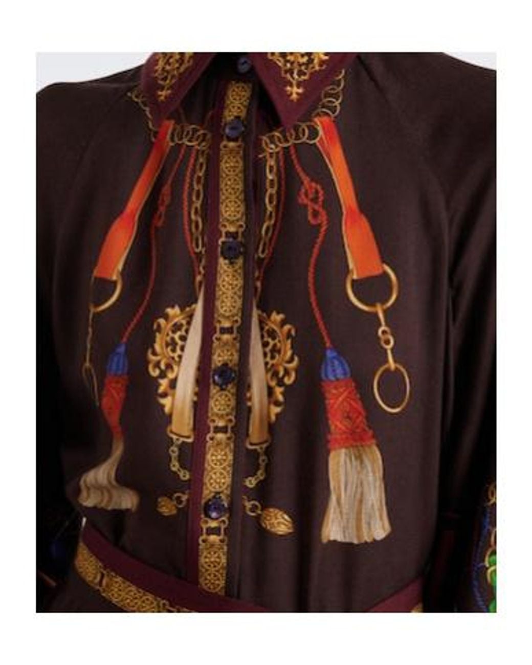 Etro Brown Printed Wool And Silk Twill Shirt Dress