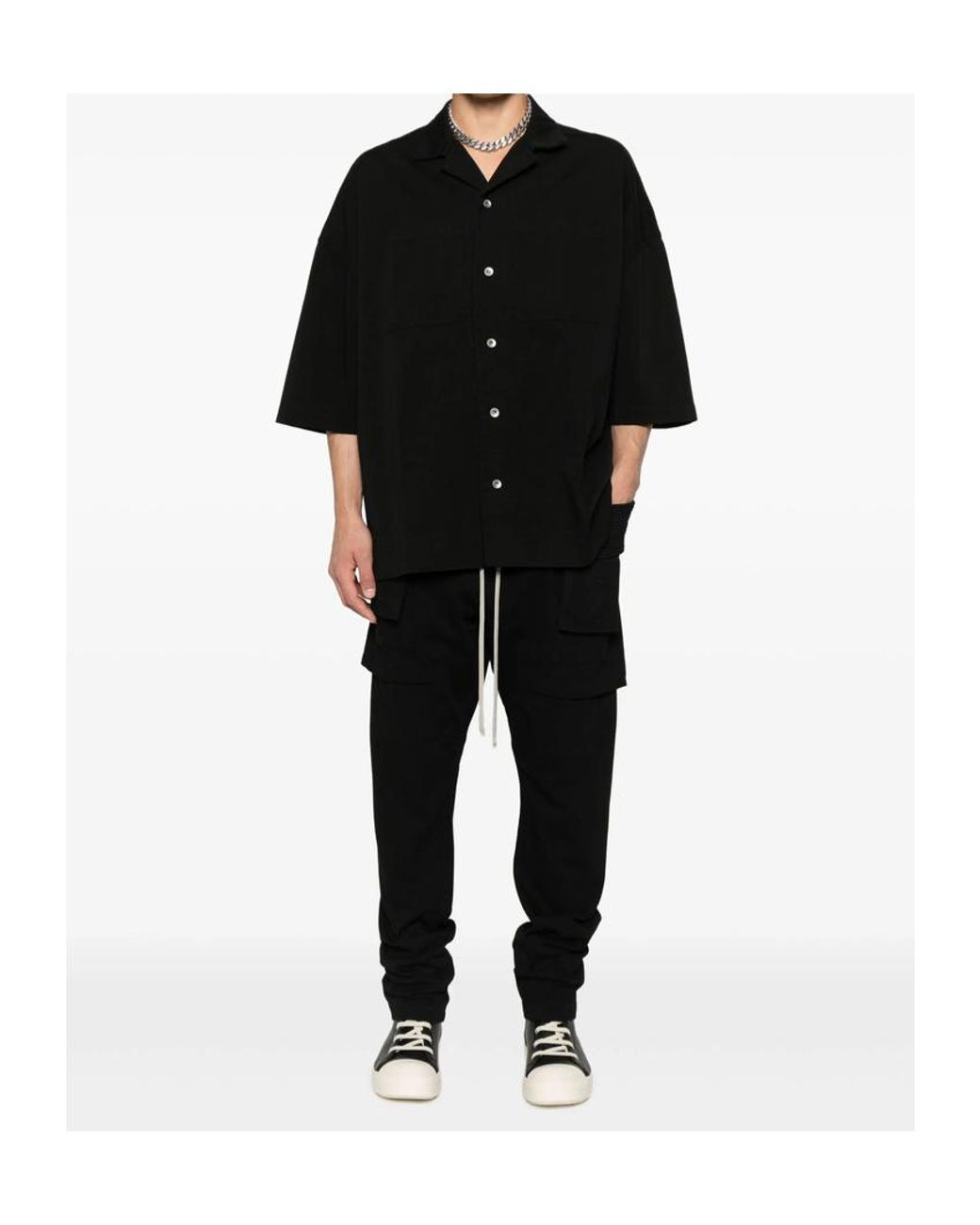 Rick Owens Black Tie Detailed Short-Sleeved Shirt for men
