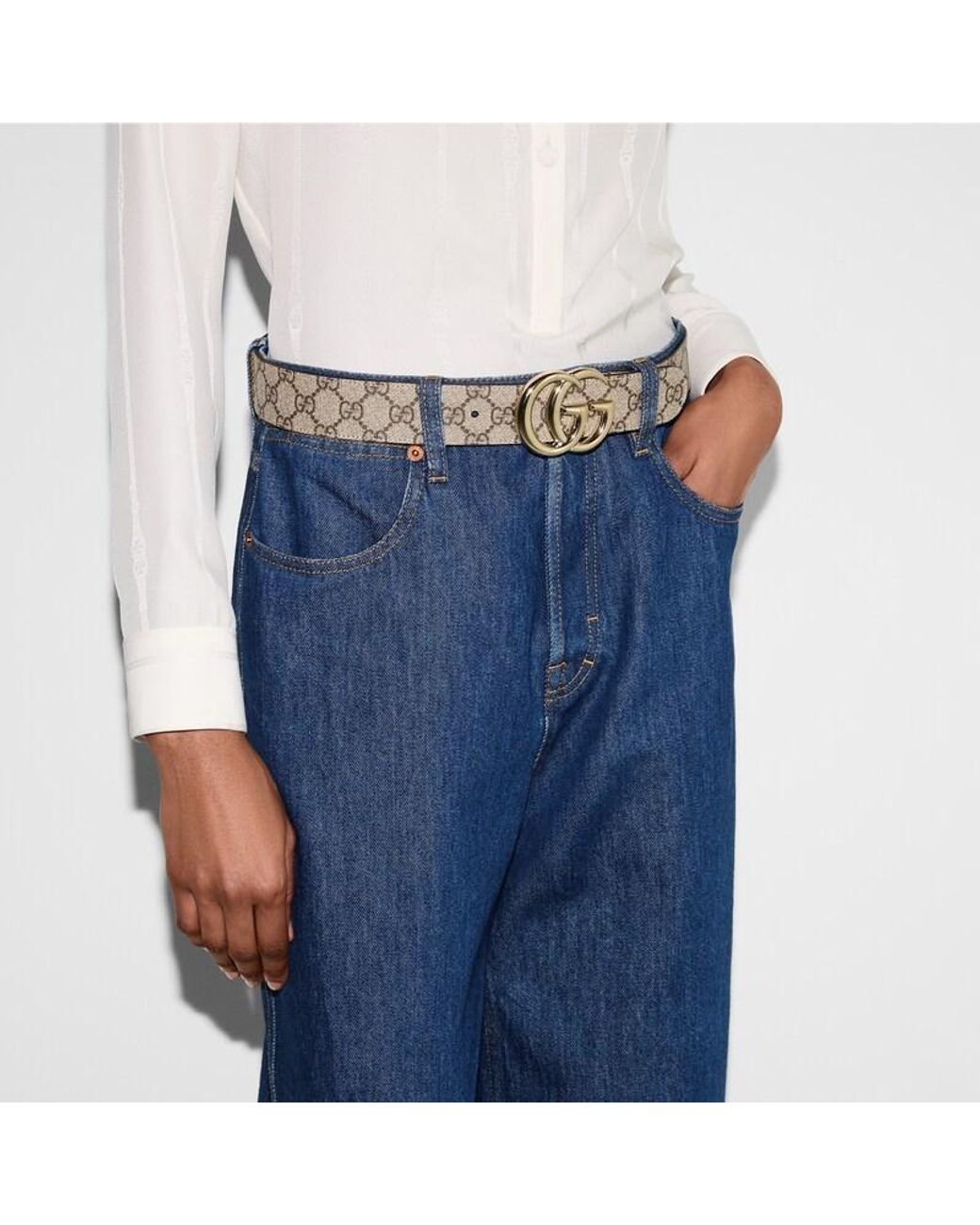 Gucci White Gg Supreme Buckle Belt