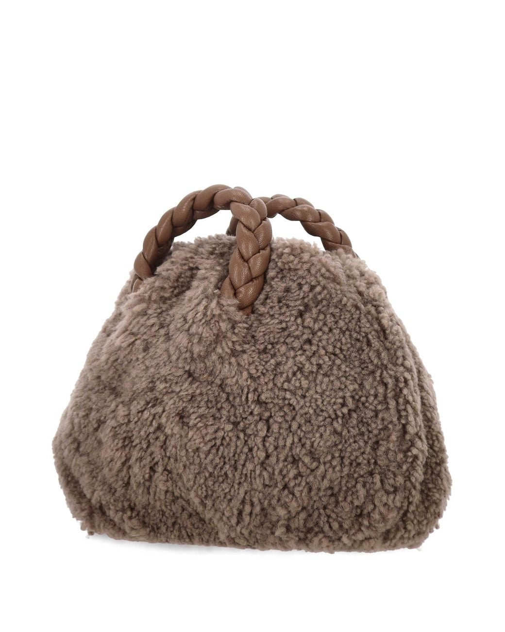 Hereu Brown Braided-Handle Shearling Tote Bag