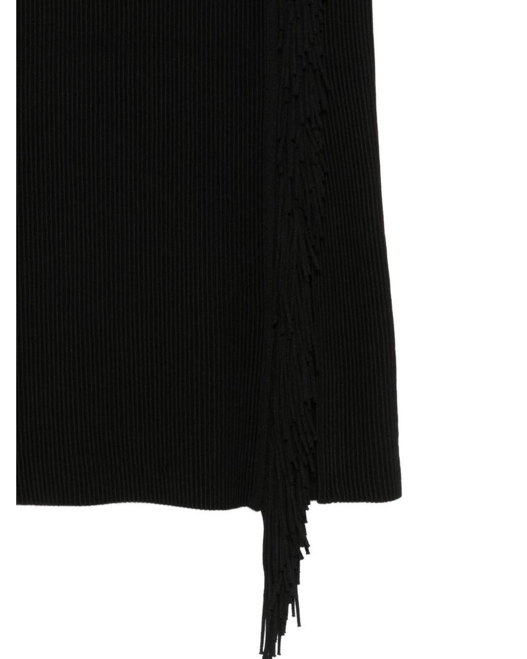 Emporio Armani Black Ribbed-Knit Fringe-Detail Maxi Skirt