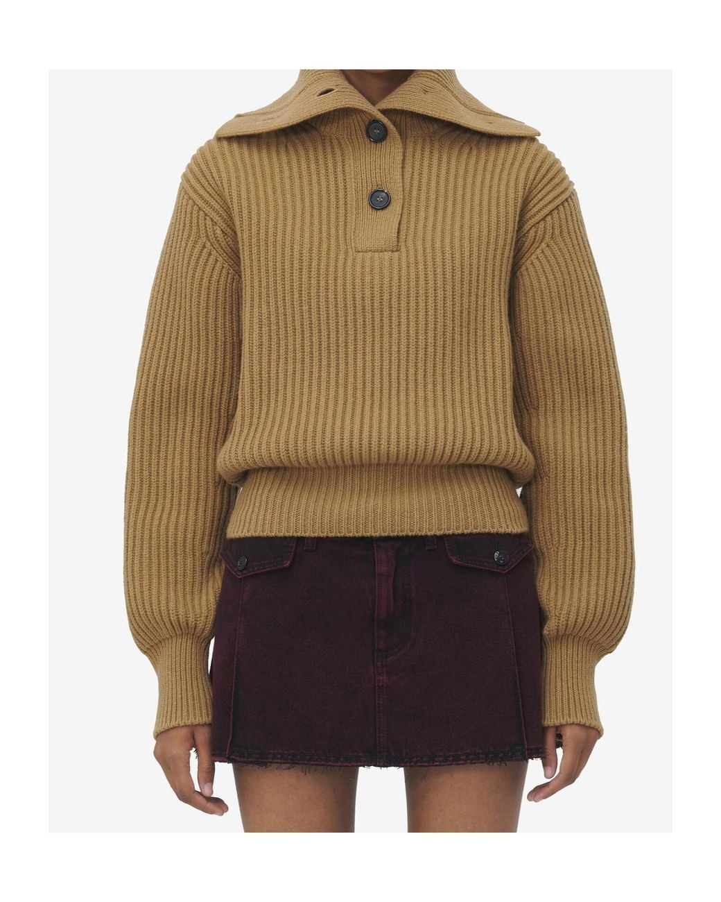 McQueen Natural Funnel Neck Buttoned Neck Jumper