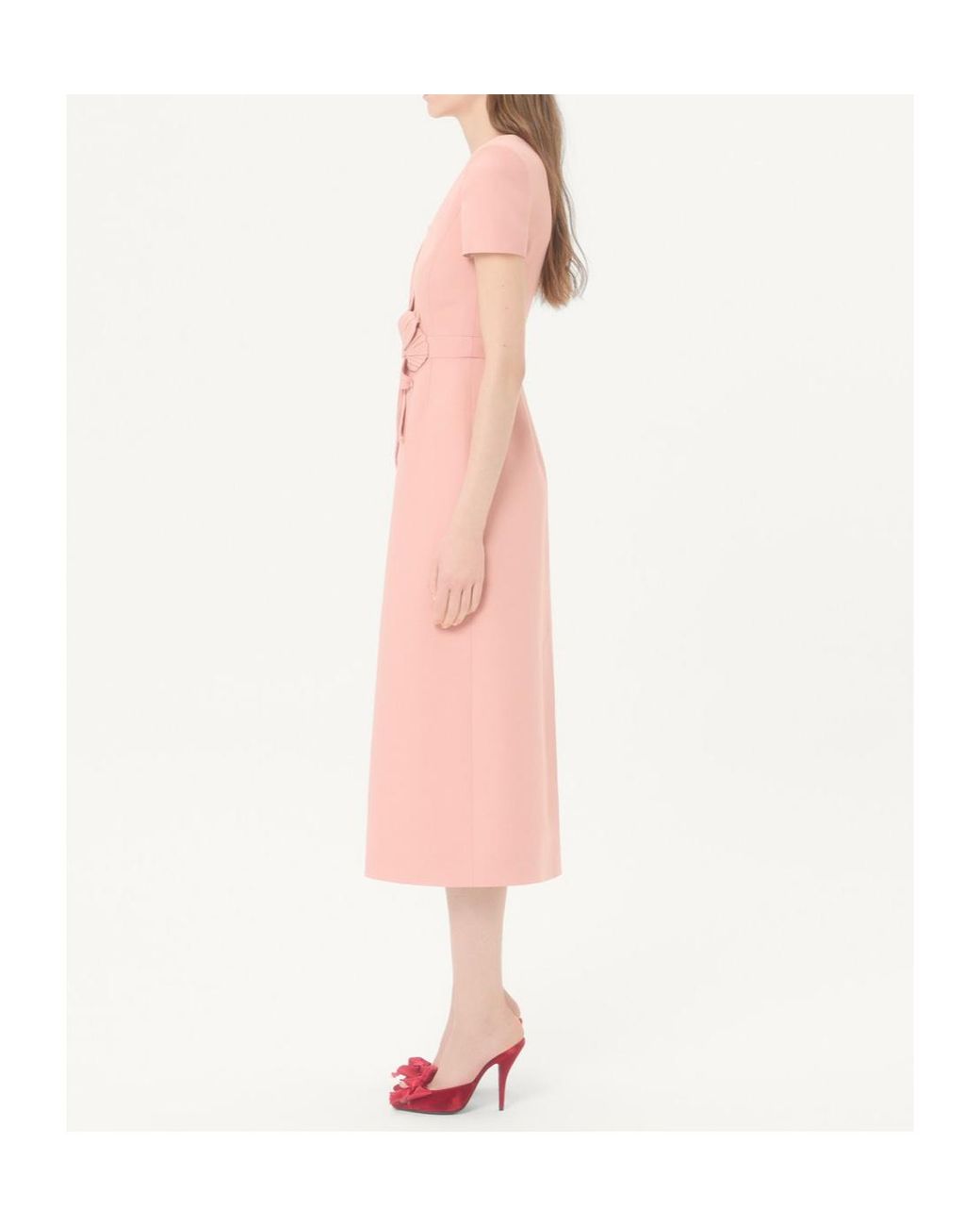 Valentino Pink Floral Appliqué Midi Dress