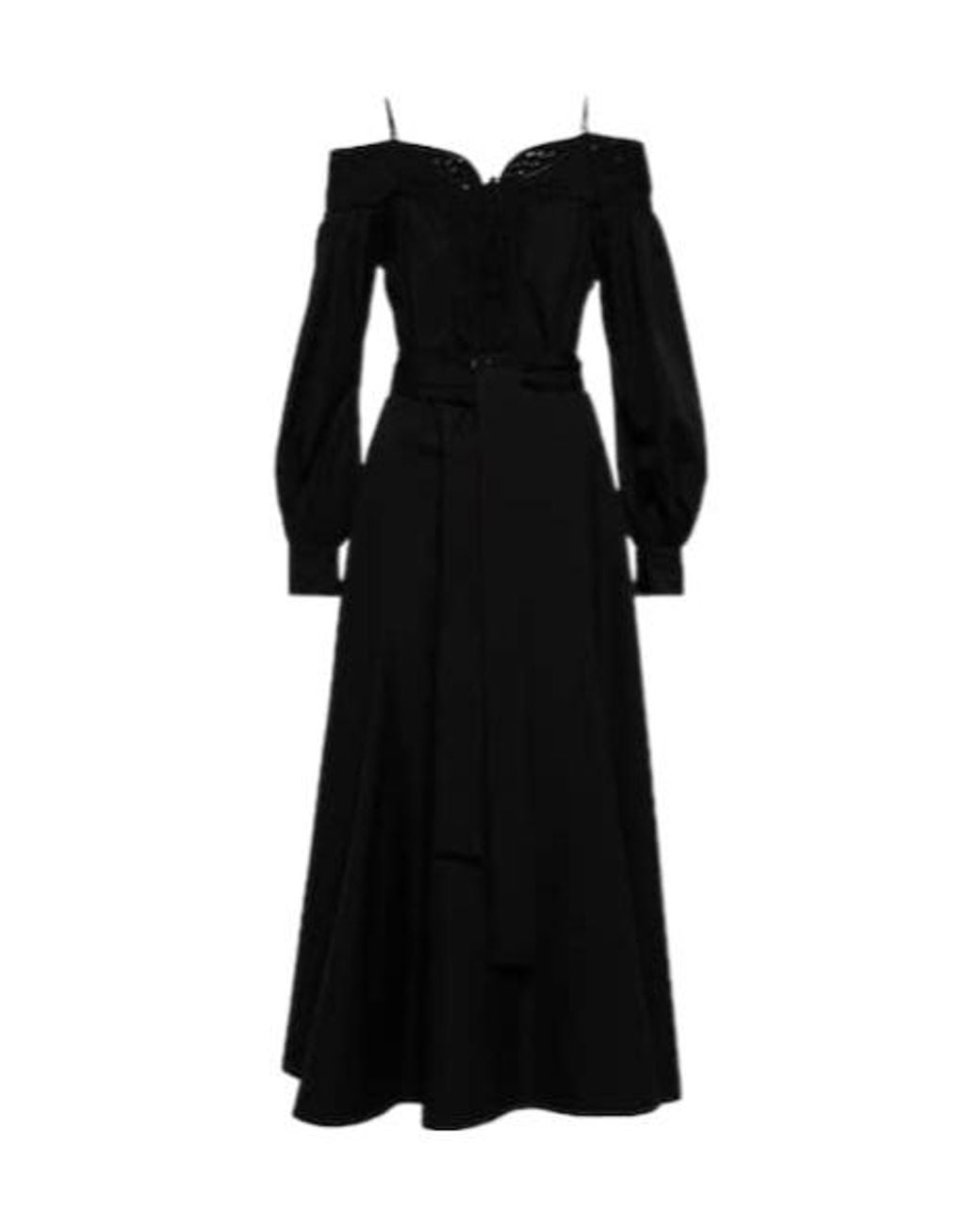 Gabriela Hearst Black Elias Lace-Trimmed Cotton Mid-Length Dress