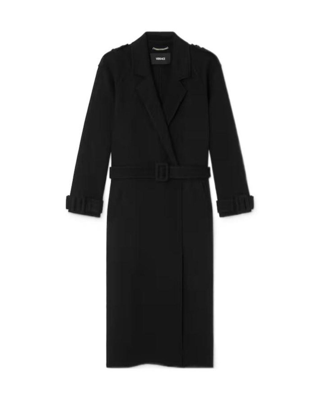 Versace Double Breasted Belted Coat In Black Lyst versace-double-breasted-belted-coat-in-black-lyst