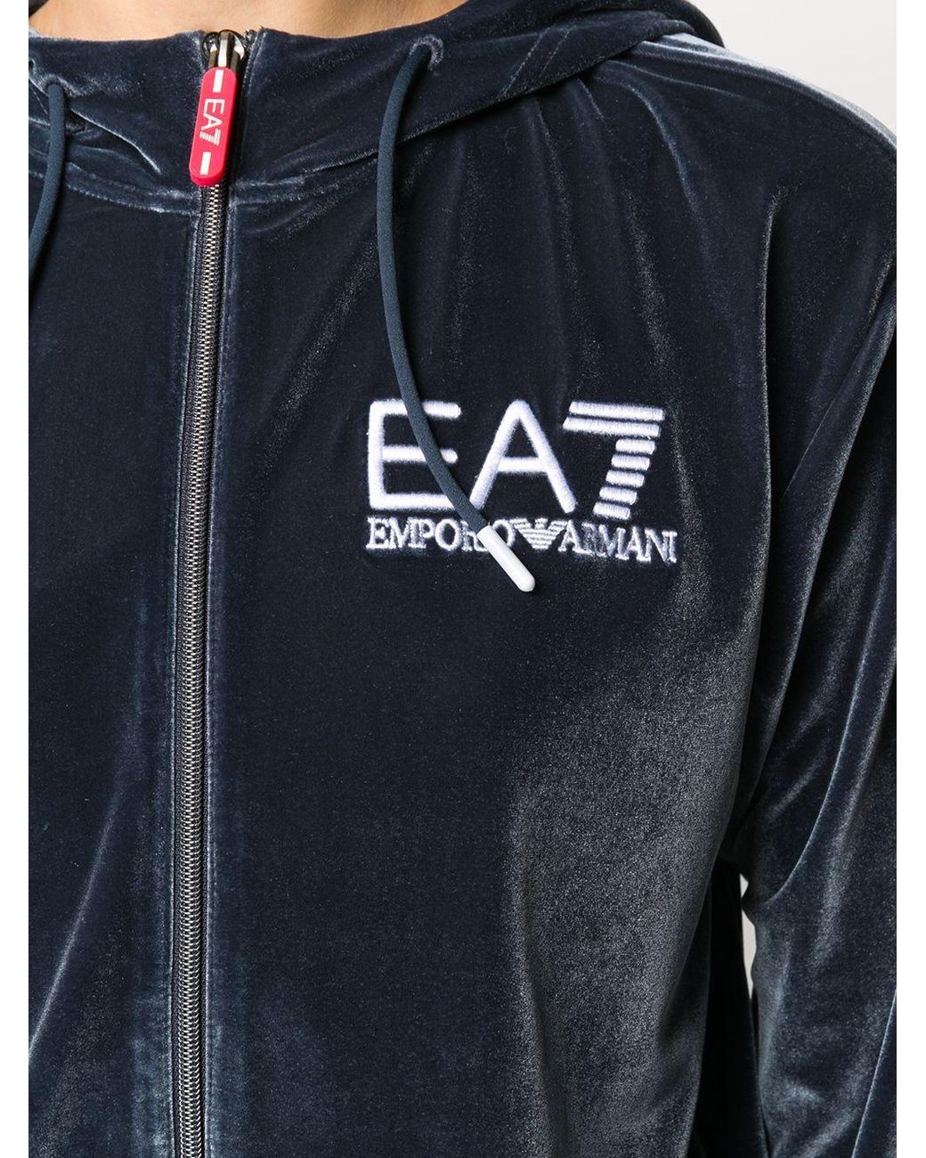 EA7 Blue Velour Logo Patch Hoodie