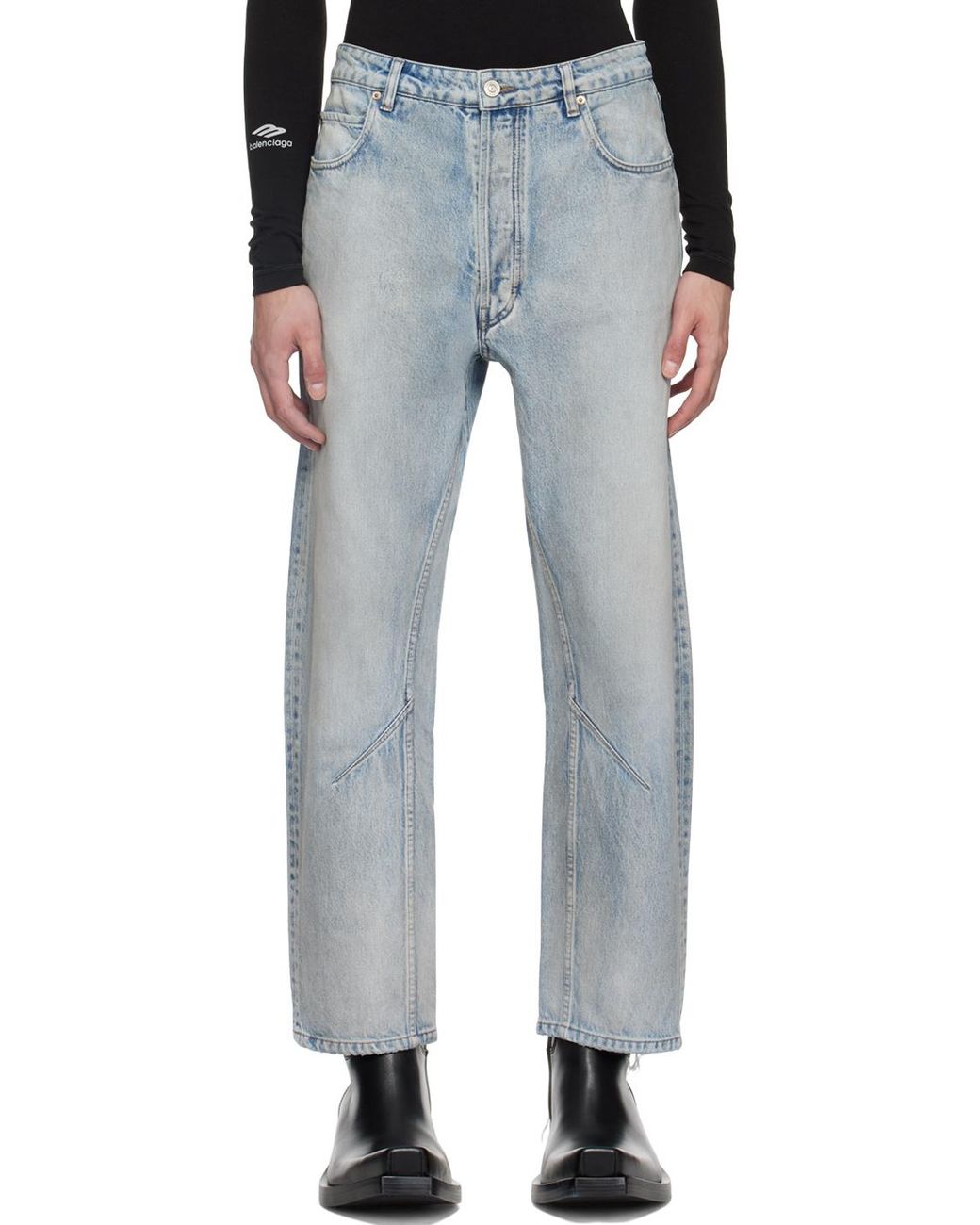 Balenciaga Gray Distressed Straight-Leg Jeans for men