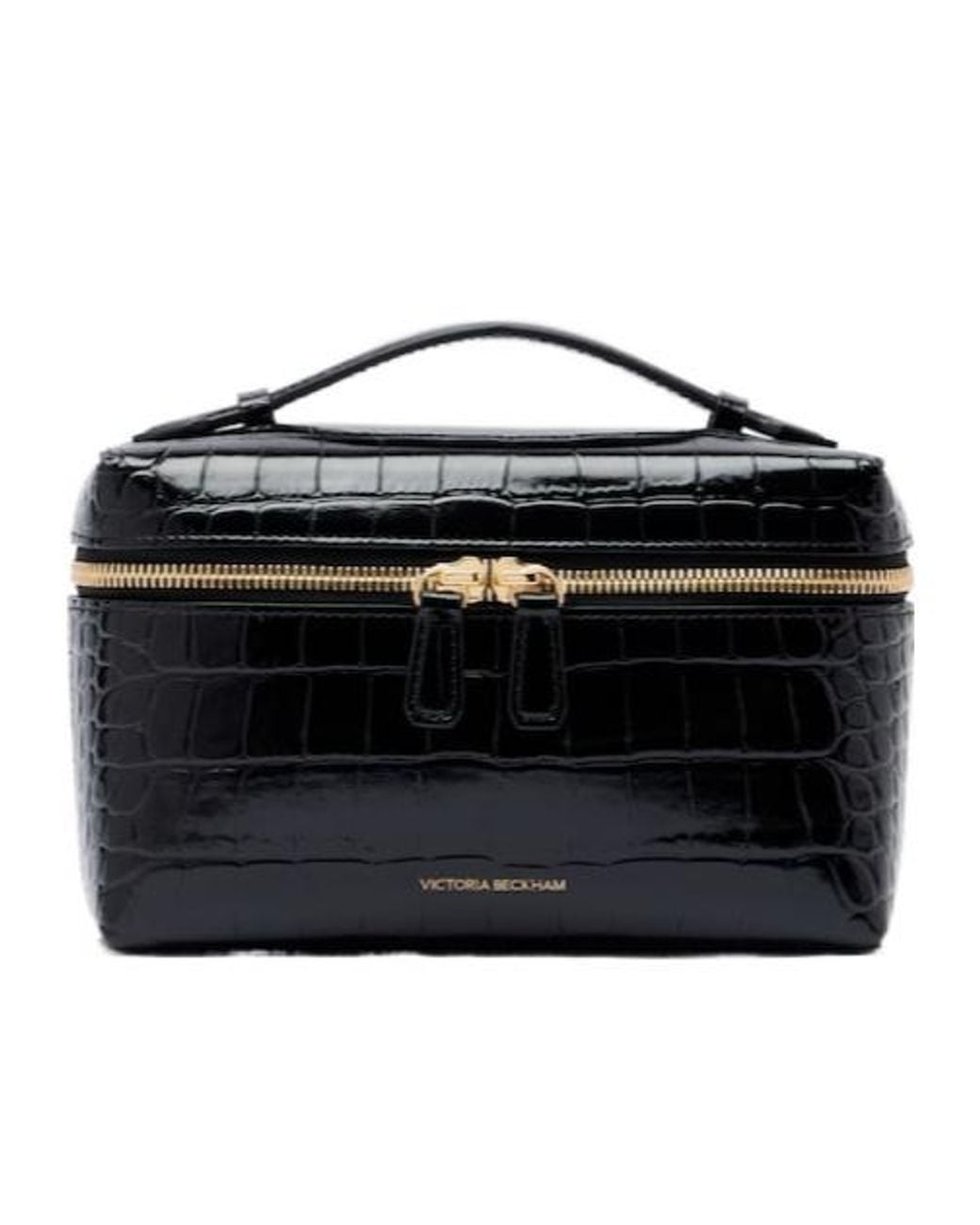 Victoria Beckham Black Crocodile-Embossed Leather Zip Shoulder Bag