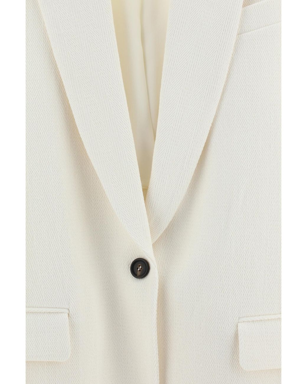 Brunello Cucinelli White Herringbone Single-Breasted Tailored Blazer