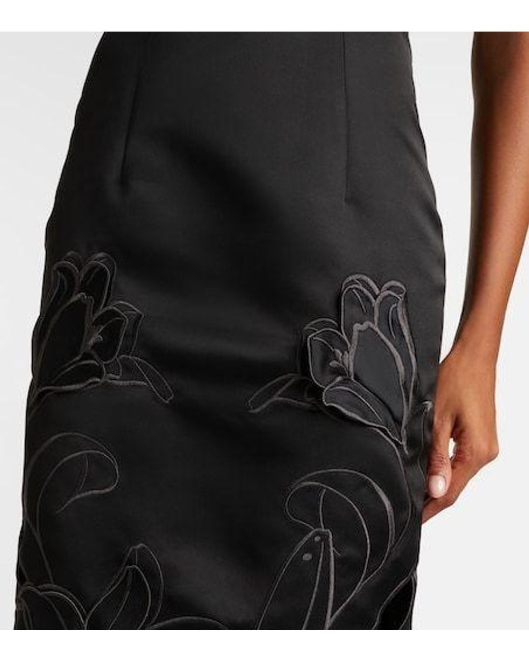Leo Black Rayna Floral-Appliqué Bustier Gown