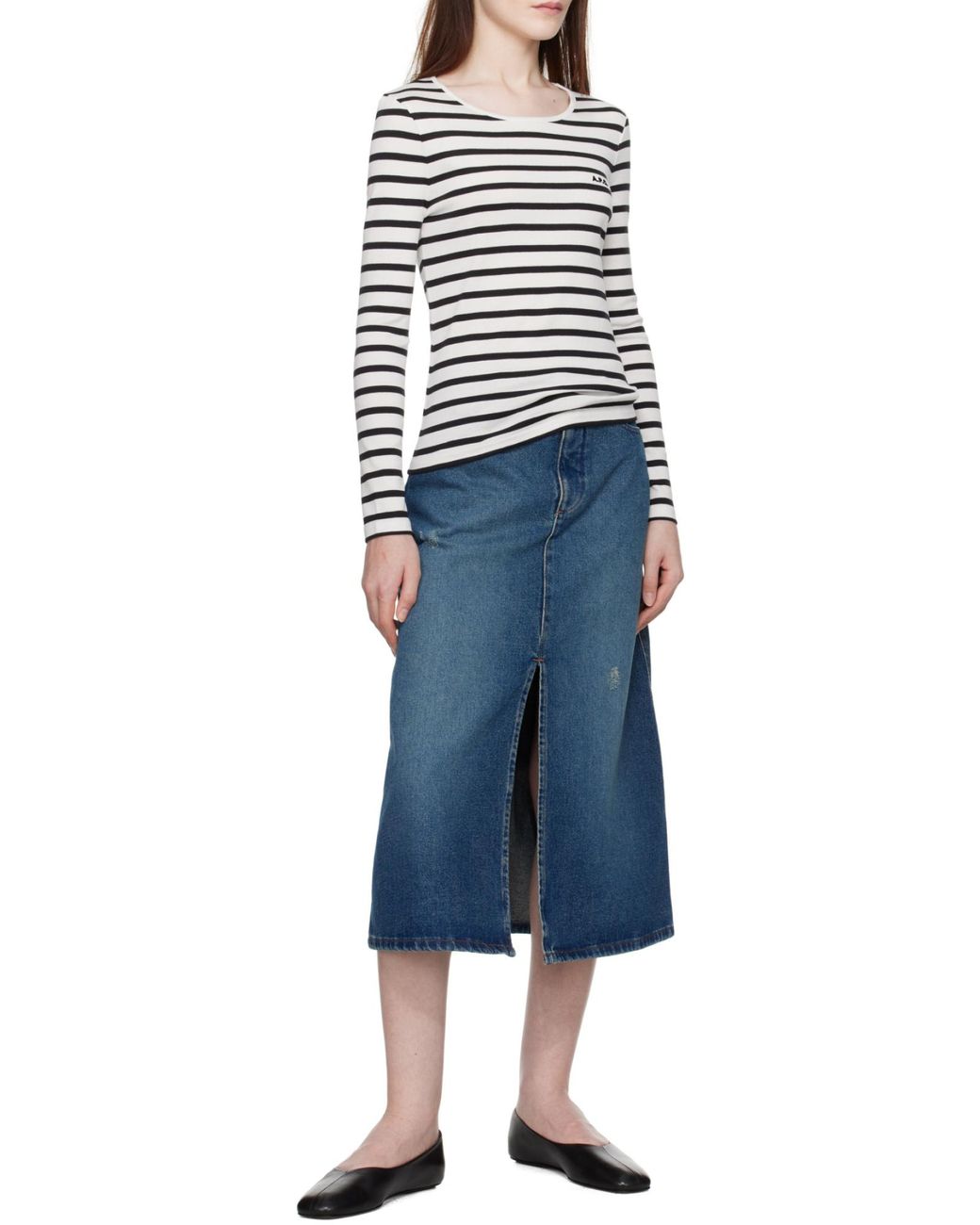 A.P.C. Blue Slit-Detailed Denim Skirt