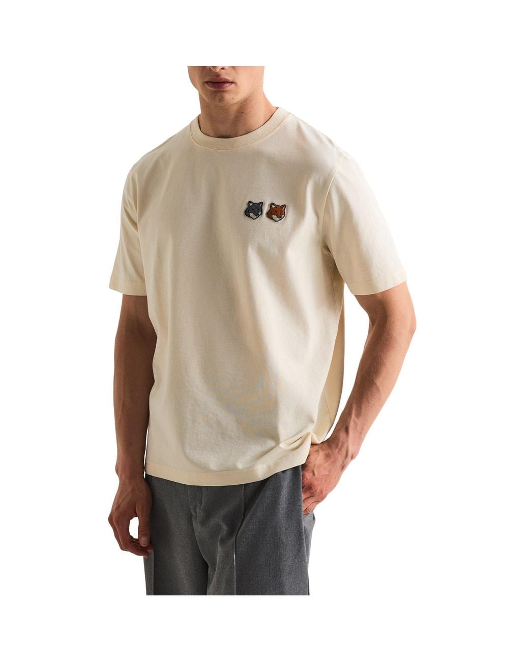 Maison Kitsuné White Double Fox Hooded Comfort T-Shirt for men