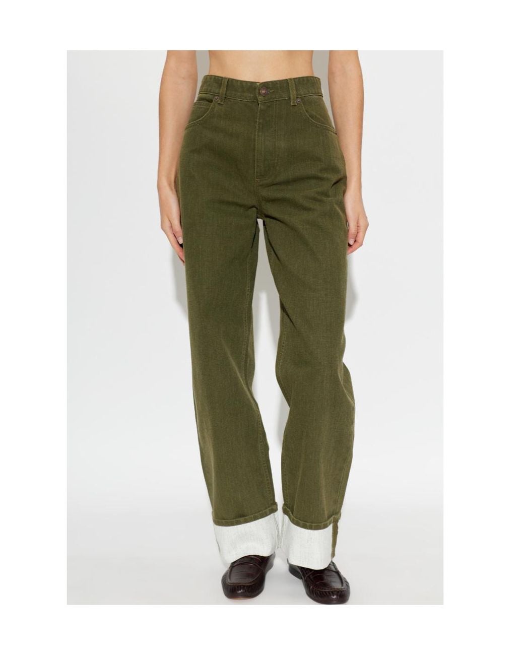 Tory Burch Green Turn-Up Leg Jeans