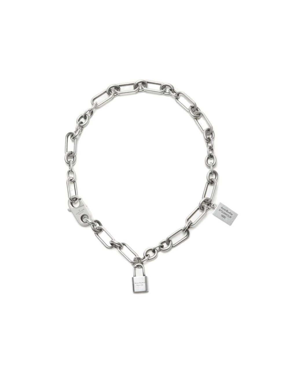 Acne White Padlock Chain Necklace for men