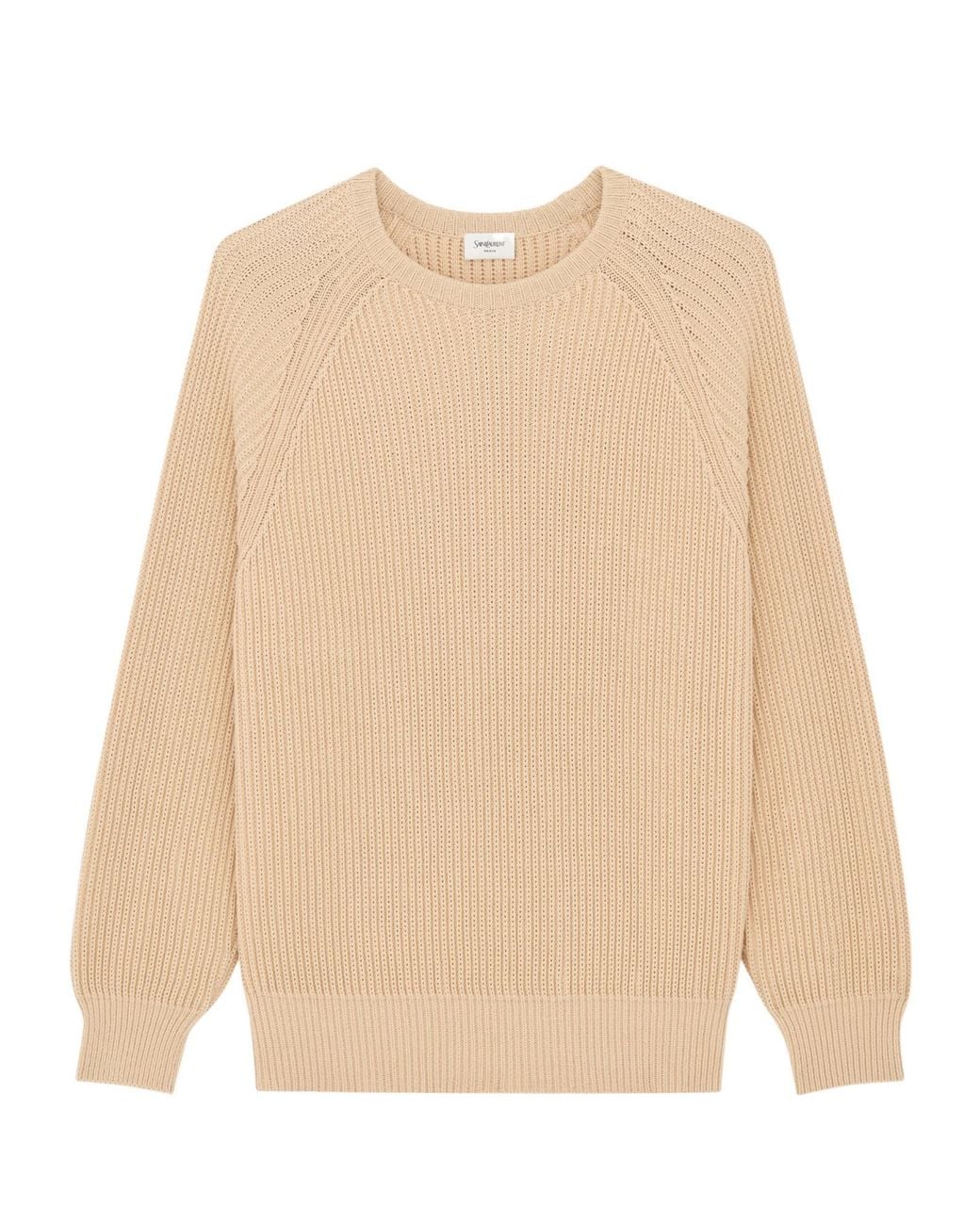 Saint Laurent Natural Crewneck Ribbed-Knit Jumper